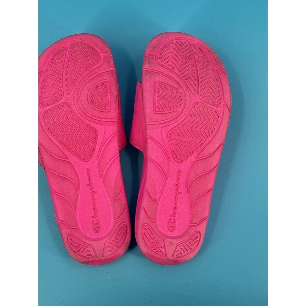Champion Mega Slide Big C Kids Size 2Y Hot Pink Black Logo Sandals